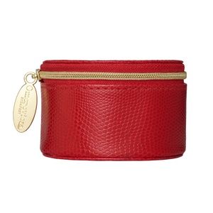 NWOT Brand New Omorovicza Cosmetic Jewelry Storage Travel Red Faux Leather Box
